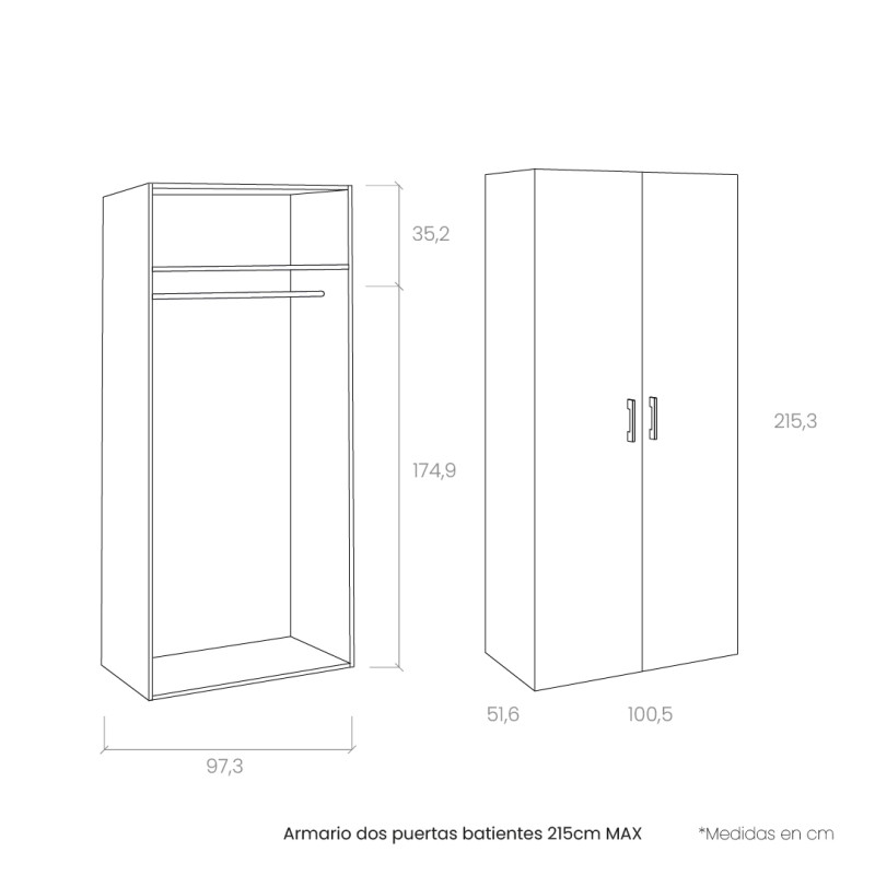 Armario dos puertas batientes 215cm MAX