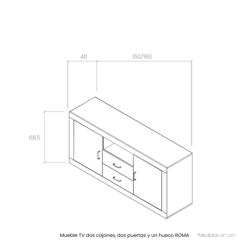 Mueble TV dos cajones, dos puertas y un hueco ROMA