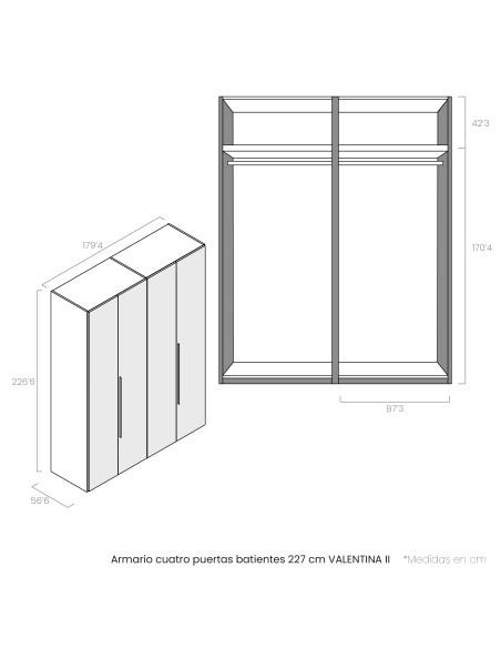 Armario cuatro puertas batientes 227 cm VALENTINA II