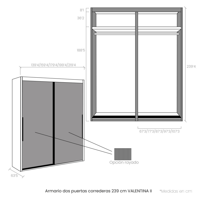 Armario dos puertas correderas 239 cm VALENTINA II
