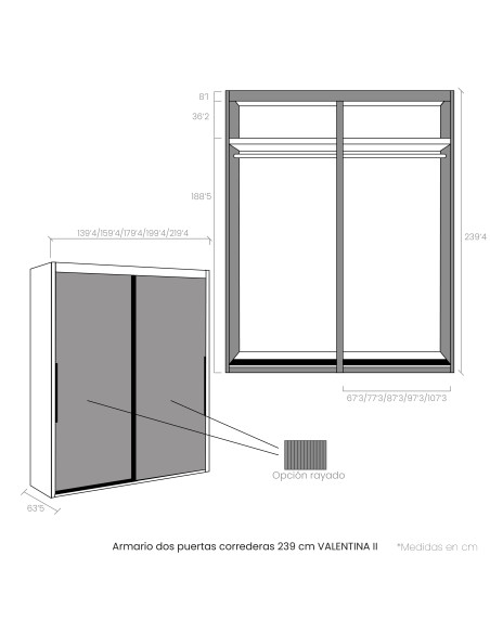 Armario dos puertas correderas 239 cm VALENTINA II