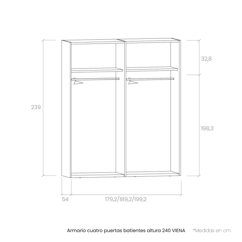 Armario cuatro puertas batientes altura 240 VIENA