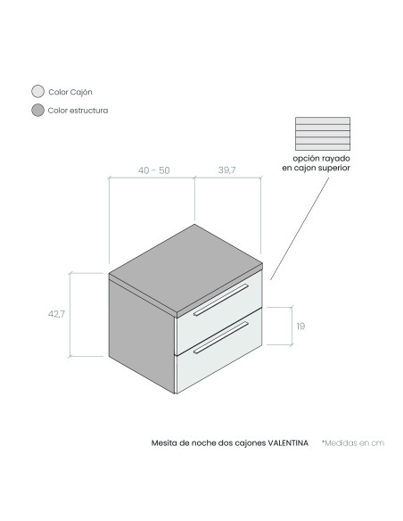 Mesita de noche dos cajones VALENTINA