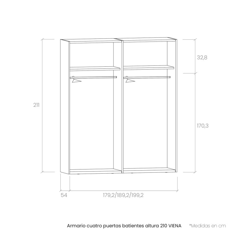 Armario cuatro puertas batientes altura 210 VIENA