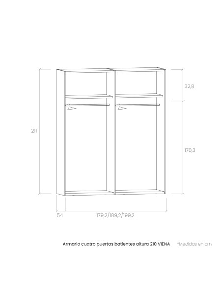 Armario cuatro puertas batientes altura 210 VIENA