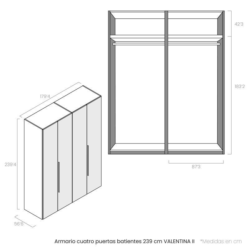 Armario cuatro puertas batientes 239 cm...