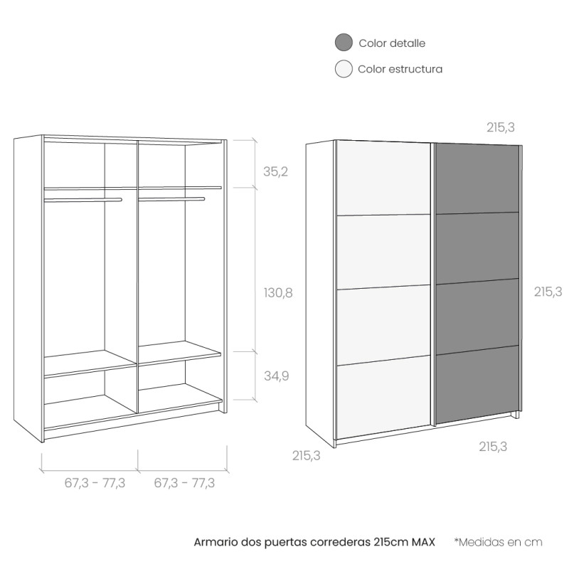 Armario dos puertas correderas 215cm MAX