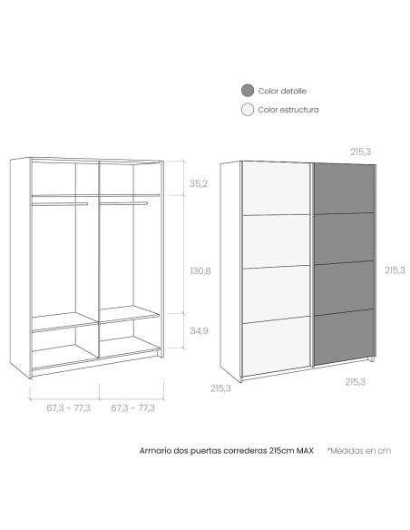 Armario dos puertas correderas 215cm MAX