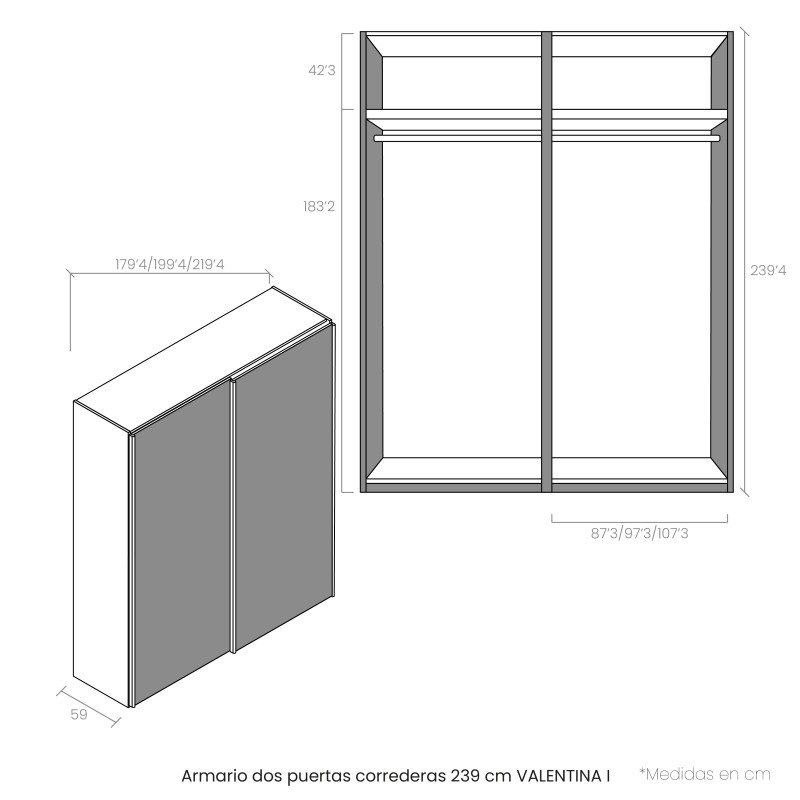 Armario dos puertas correderas 239 cm VALENTINA I