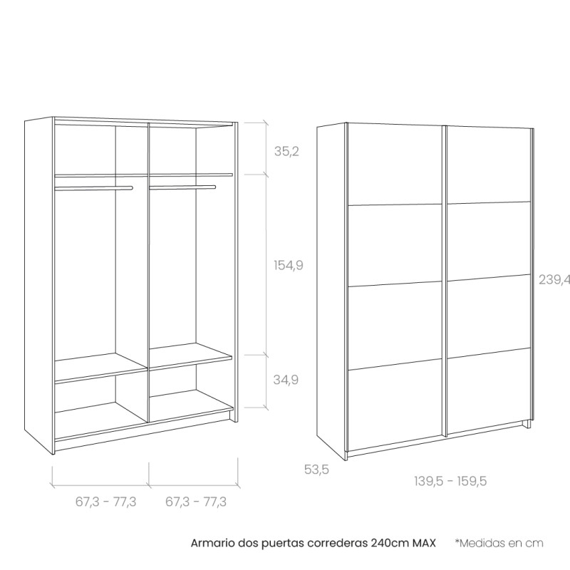 Armario dos puertas correderas 240cm MAX