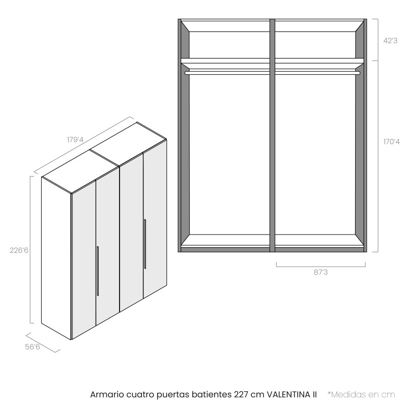 Armario cuatro puertas batientes 227 cm...