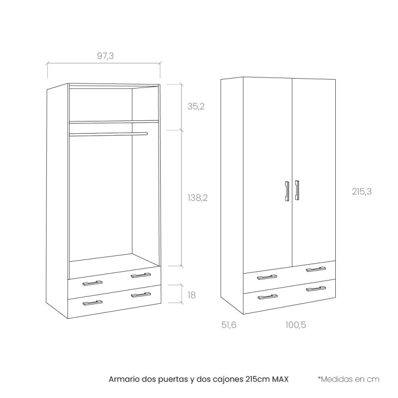 Armario dos puertas y dos cajones 215cm MAX