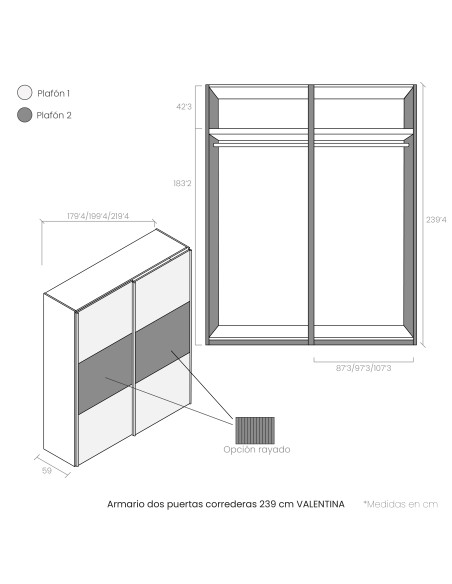 Armario dos puertas correderas 239 cm VALENTINA