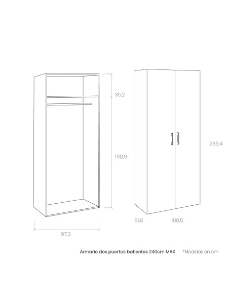 Armario dos puertas batientes 240cm MAX