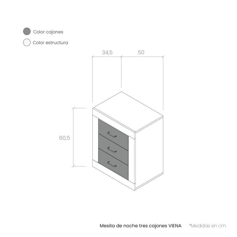 Mesita de noche tres cajones VIENA