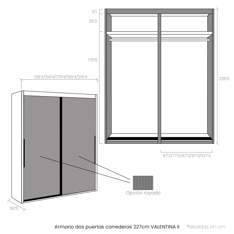 Armario dos puertas correderas 227 cm VALENTINA II