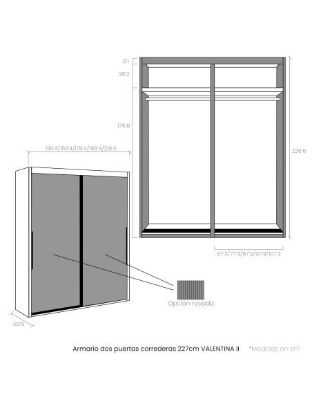 Armario dos puertas correderas 227 cm VALENTINA II
