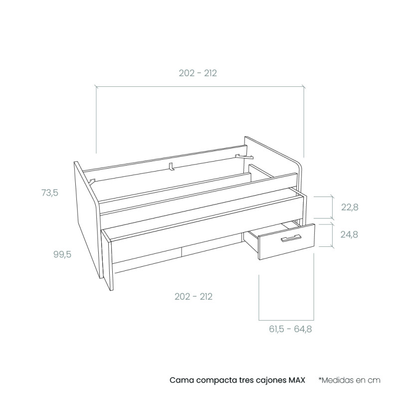 Cama compacta tres cajones MAX