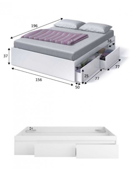 Cama con cuatro cajones KENA
