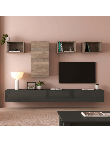 Composición mueble tv + módulos pared CL03 de Rodri Diseño