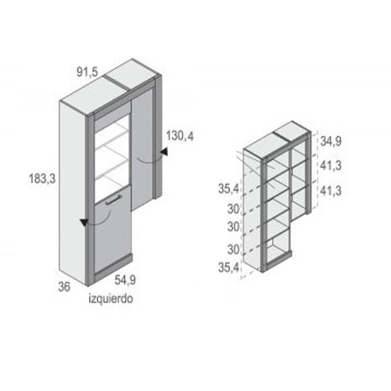 Modulo con vitrina y puerta de cristal MILANO