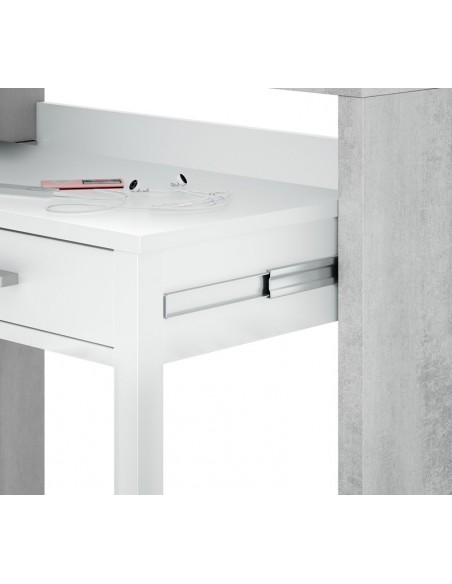 Mesa de escritorio extensible Tyrion - Blanco Artik y Cemento